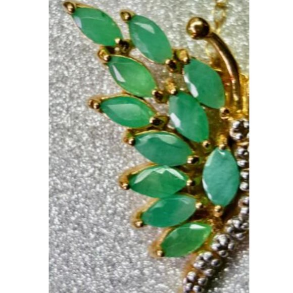 Diamond & 3.0 CTW Emerald Butterfly Necklace - Picture 8 of 10